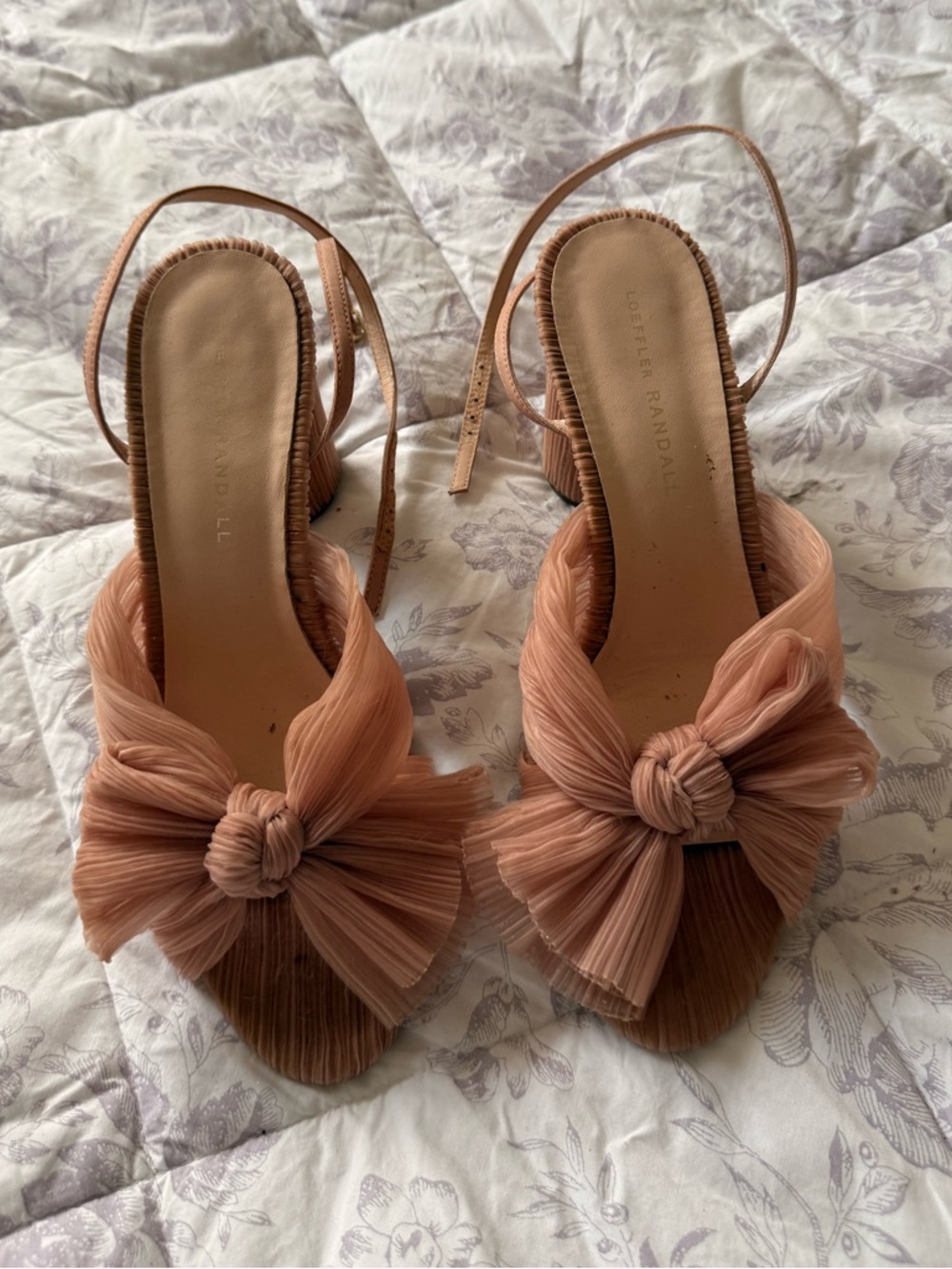 Loeffler Randall Knotted Pleated Bow Slingback Heels in Dusty Blush